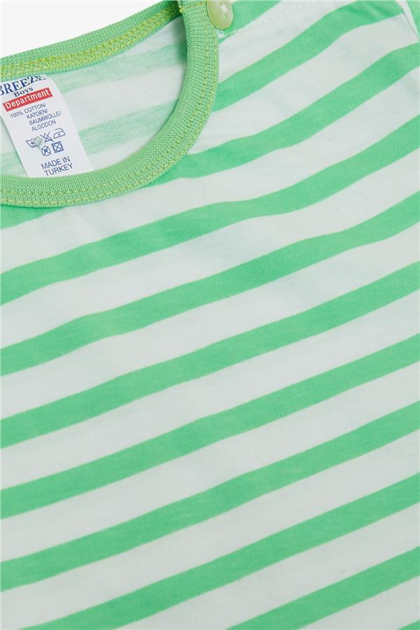 Baby Boy Long-Sleeve T-Shirt with Button Closure, Striped, Pistachio Green (9 Months-1.5 Years)