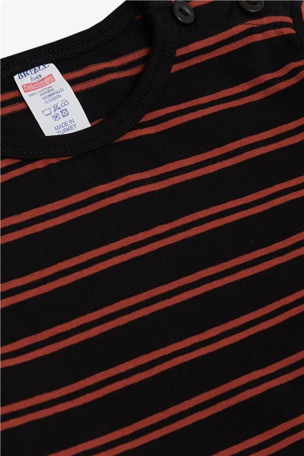 Baby Boy Long-Sleeve T-Shirt with Striped Button Closure, Black (9 Months-1.5 Years)
