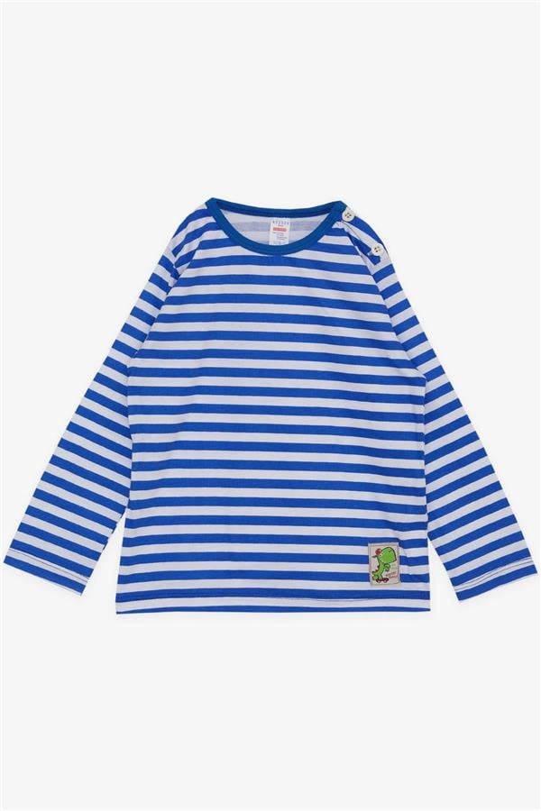 Baby Boy Long-Sleeve T-Shirt with Striped Button Closure and Dinosaur Print, Dark Blue (9 Months-1 Years)