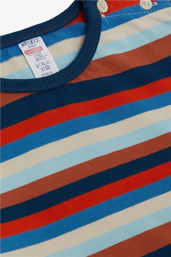 Baby Boy Long-Sleeve T-Shirt with Button Closure, Striped, Colorful, Mixed Colors (9 Months-1.5 Years)