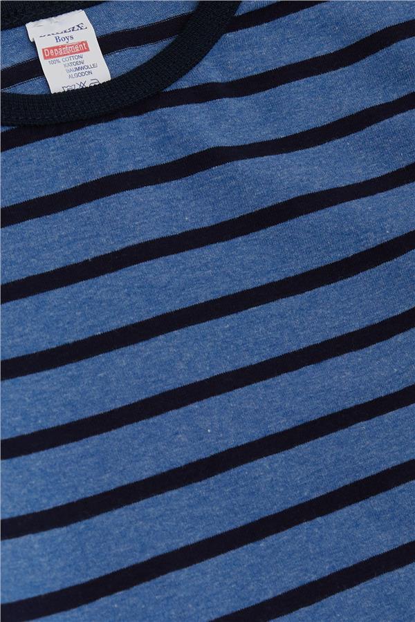 Baby Boy Long-Sleeved T-Shirt with Button Closure, Striped, Blue (9 Months-1.5 Years)
