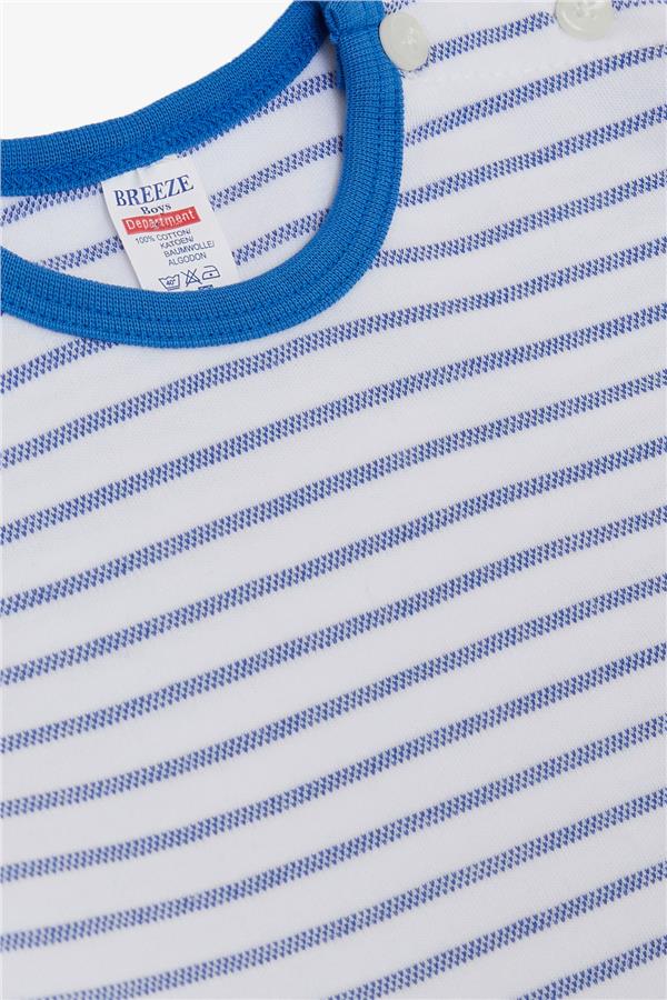 Baby Boy Long-Sleeved T-Shirt with Striped Button Closure, White (9 Months-1.5 Years)