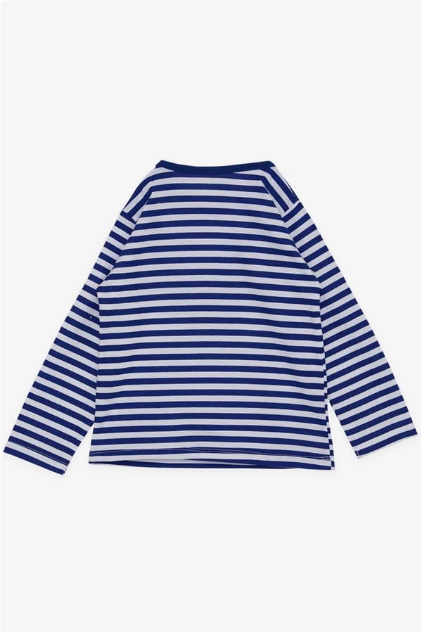 Baby Boy Long-Sleeve T-Shirt with Striped Bus Print, Royal Blue (9 Months-1 Years)