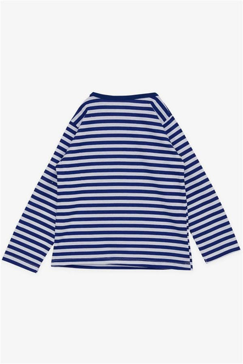 Baby Boy Long-Sleeve T-Shirt with Striped Bus Print, Royal Blue (9 Months-1 Years)