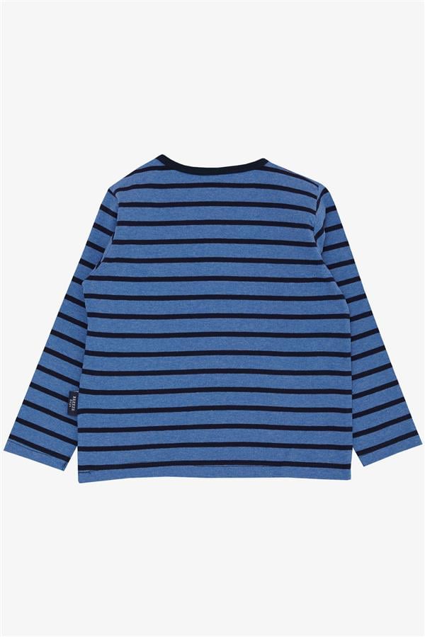 Baby Boy Long-Sleeved T-Shirt with Button Closure, Striped, Blue (9 Months-1.5 Years)