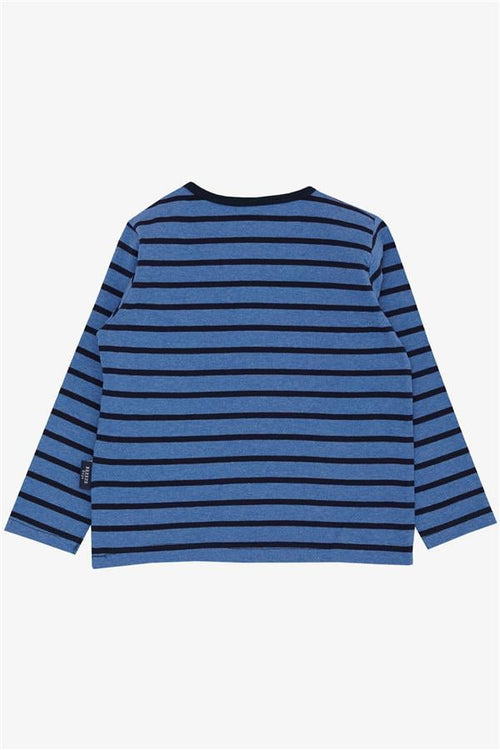 Baby Boy Long-Sleeved T-Shirt with Button Closure, Striped, Blue (9 Months-1.5 Years)