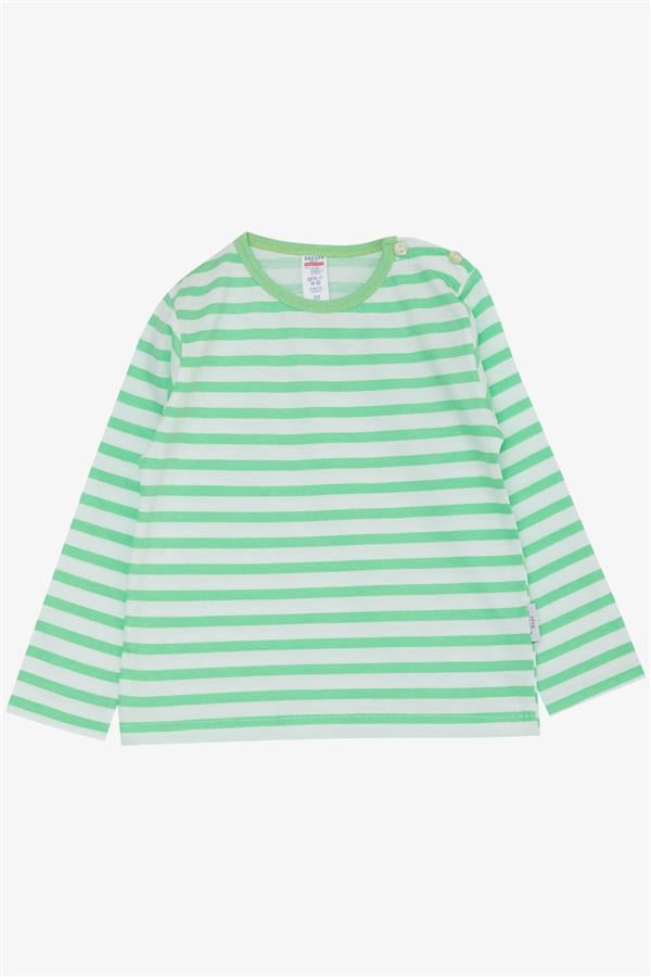 Baby Boy Long-Sleeve T-Shirt with Button Closure, Striped, Pistachio Green (9 Months-1.5 Years)