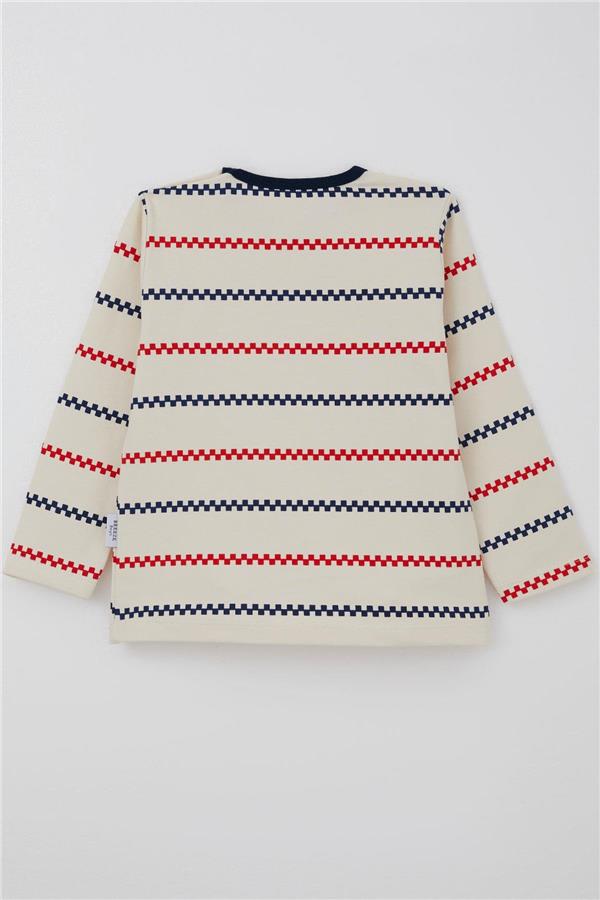Baby Boy Long-Sleeve T-Shirt with Minimalist Marine Stripes, Cream (9 Months-3 Years)