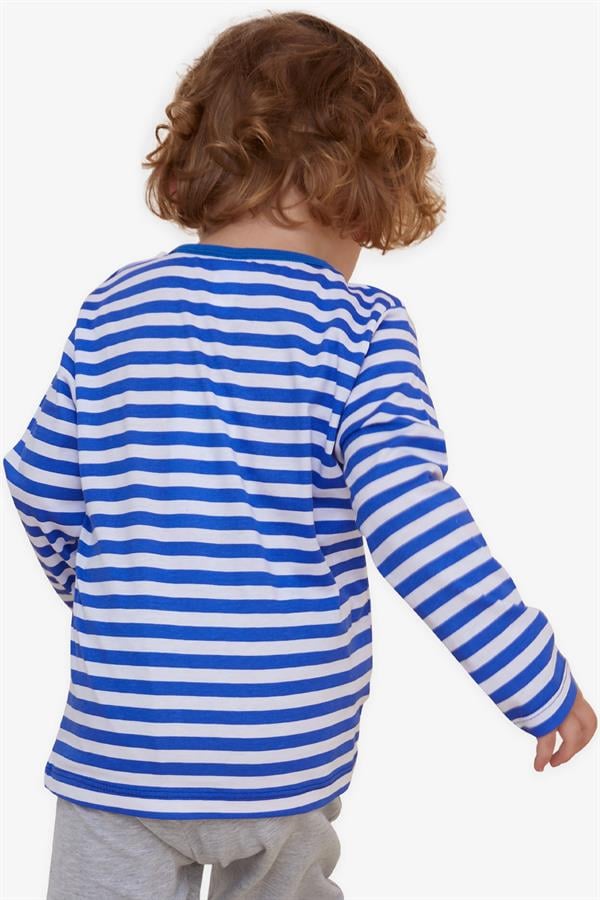 Baby Boy Long-Sleeve T-Shirt with Striped Button Closure and Dinosaur Print, Dark Blue (9 Months-1 Years)