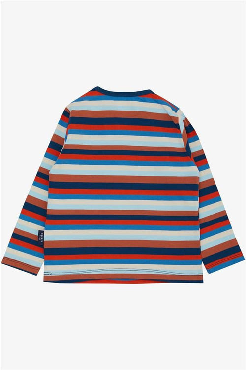 Baby Boy Long-Sleeve T-Shirt with Button Closure, Striped, Colorful, Mixed Colors (9 Months-1.5 Years)