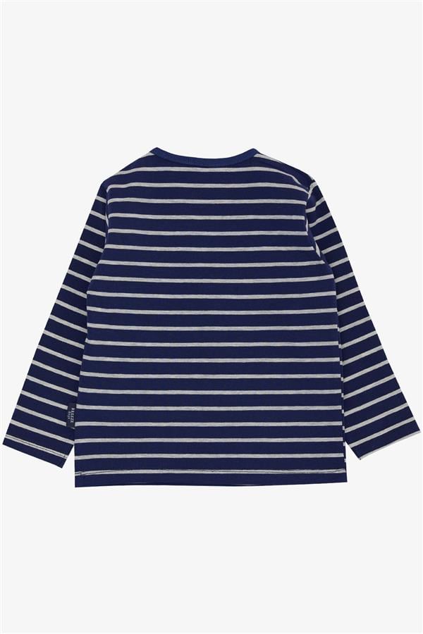 Baby Boy Long-Sleeve T-Shirt with Striped Button Closure, Navy Blue (9 Months-1.5 Years)