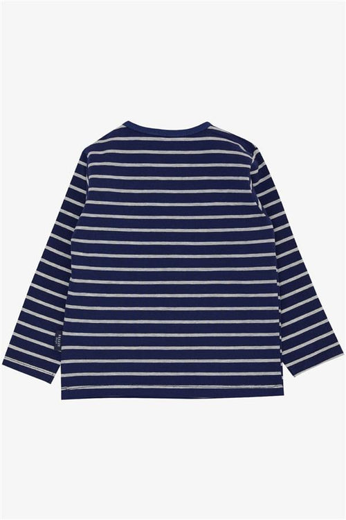 Baby Boy Long-Sleeve T-Shirt with Striped Button Closure, Navy Blue (9 Months-1.5 Years)