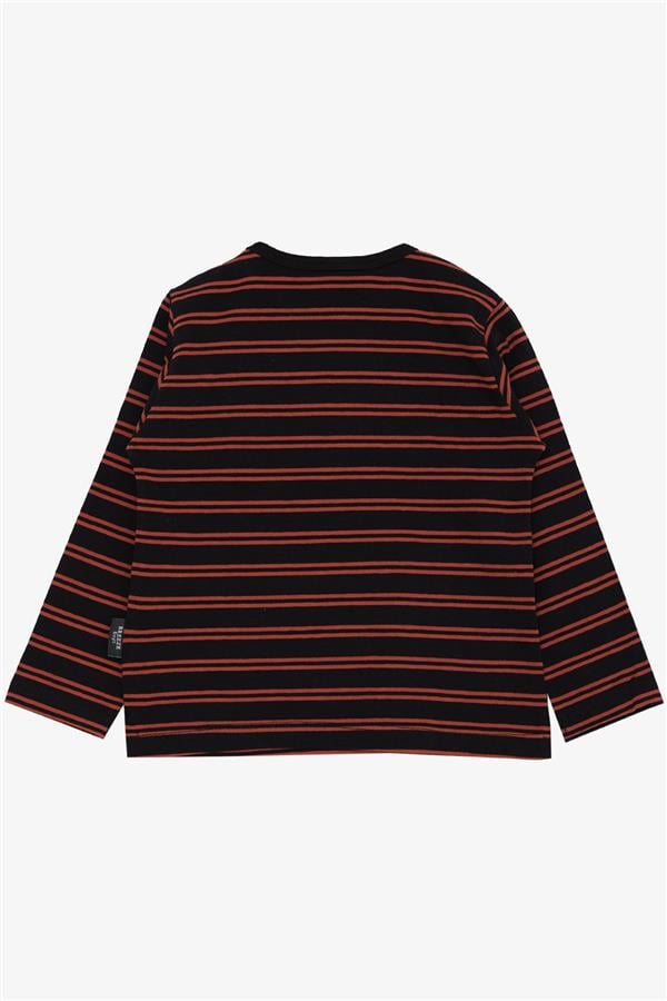Baby Boy Long-Sleeve T-Shirt with Striped Button Closure, Black (9 Months-1.5 Years)