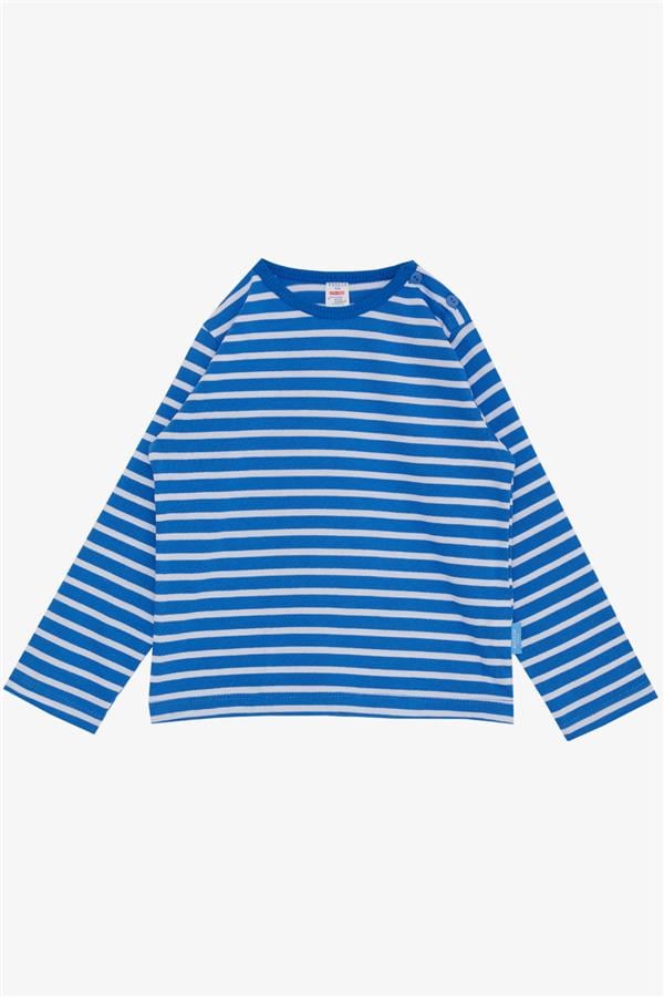 Baby Boy Long-Sleeved T-Shirt with Striped Button Closure, Blue (9 Months-1 Years)
