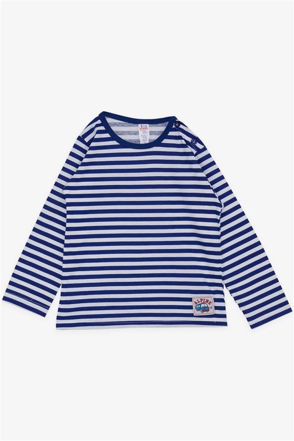 Baby Boy Long-Sleeve T-Shirt with Striped Bus Print, Royal Blue (9 Months-1 Years)