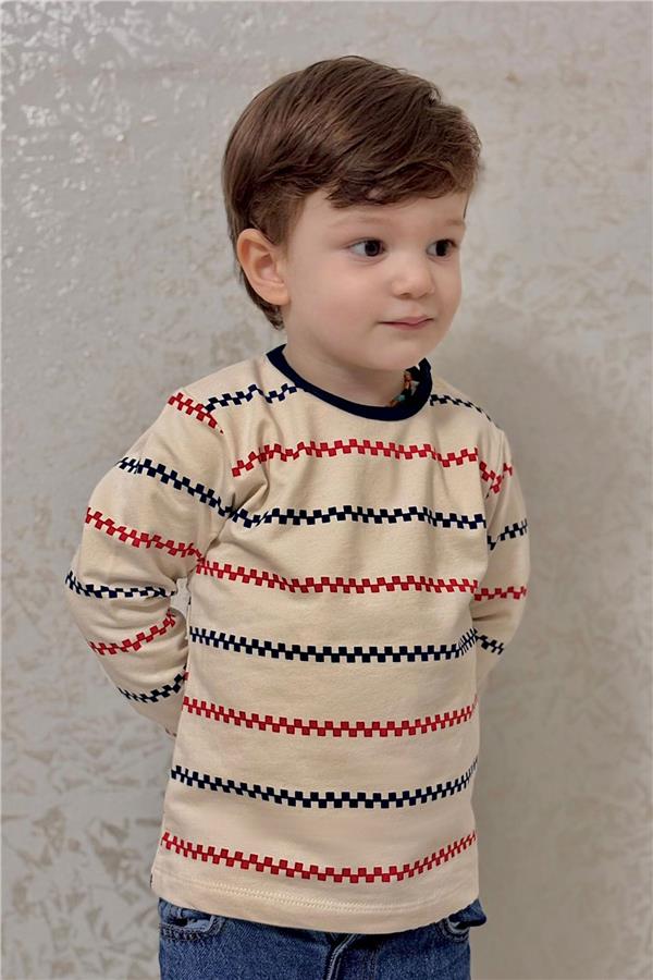 Baby Boy Long-Sleeve T-Shirt with Minimalist Marine Stripes, Cream (9 Months-3 Years)