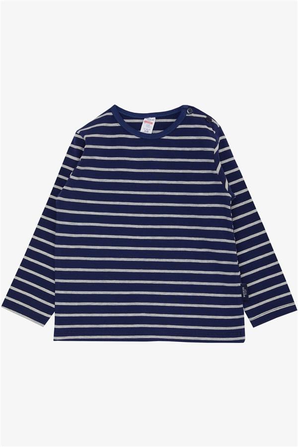 Baby Boy Long-Sleeve T-Shirt with Striped Button Closure, Navy Blue (9 Months-1.5 Years)