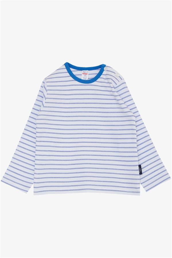 Baby Boy Long-Sleeved T-Shirt with Striped Button Closure, White (9 Months-1.5 Years)