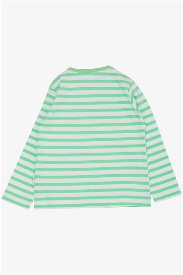 Baby Boy Long-Sleeve T-Shirt with Button Closure, Striped, Pistachio Green (9 Months-1.5 Years)