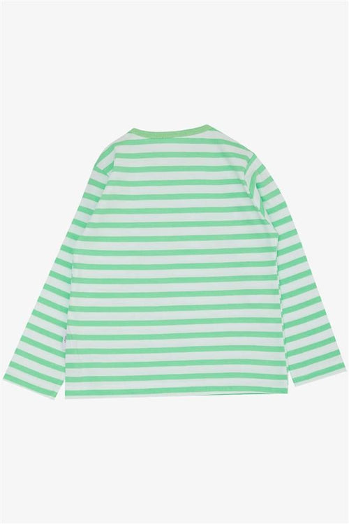 Baby Boy Long-Sleeve T-Shirt with Button Closure, Striped, Pistachio Green (9 Months-1.5 Years)