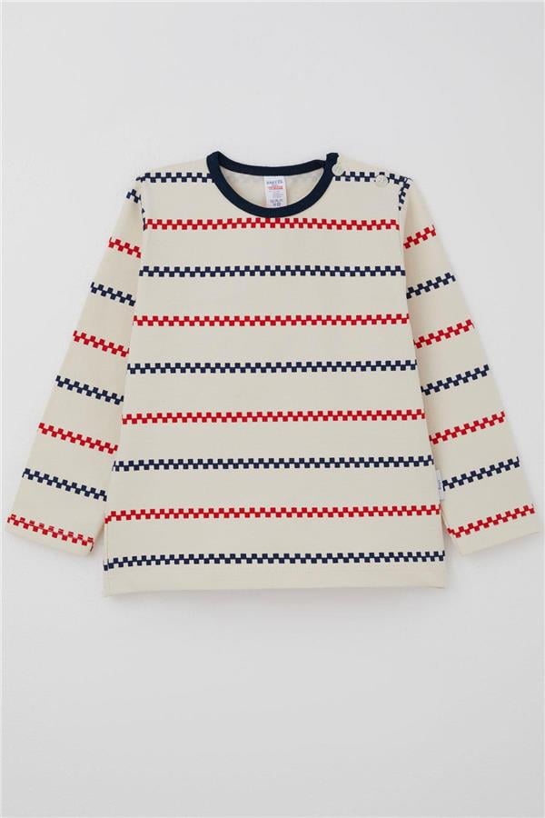 Baby Boy Long-Sleeve T-Shirt with Minimalist Marine Stripes, Cream (9 Months-3 Years)