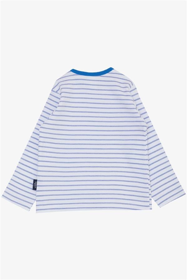 Baby Boy Long-Sleeved T-Shirt with Striped Button Closure, White (9 Months-1.5 Years)