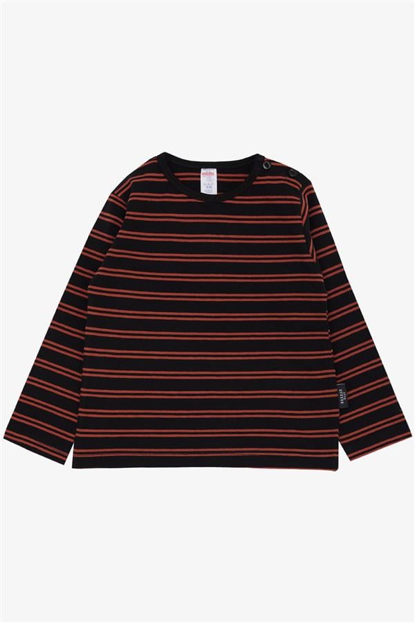 Baby Boy Long-Sleeve T-Shirt with Striped Button Closure, Black (9 Months-1.5 Years)