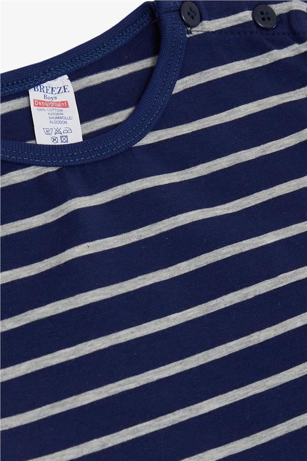 Baby Boy Long-Sleeve T-Shirt with Striped Button Closure, Navy Blue (9 Months-1.5 Years)