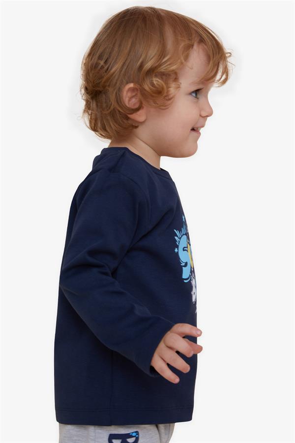 Baby Boy Long-Sleeve T-Shirt with Text Print, Navy Blue (1-1.5 Years)