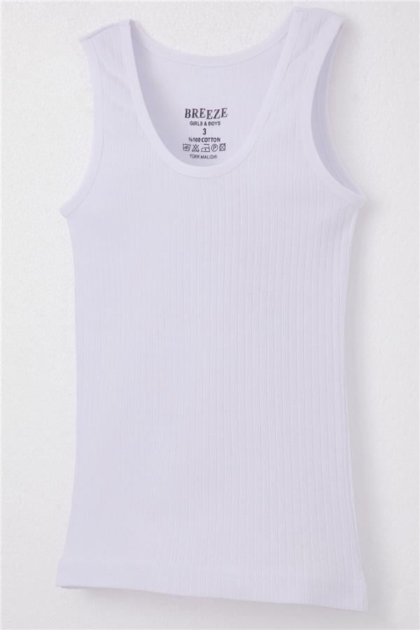 Boys' Tank Top, Wide Straps, Ribbed, White (Ages 3-11)