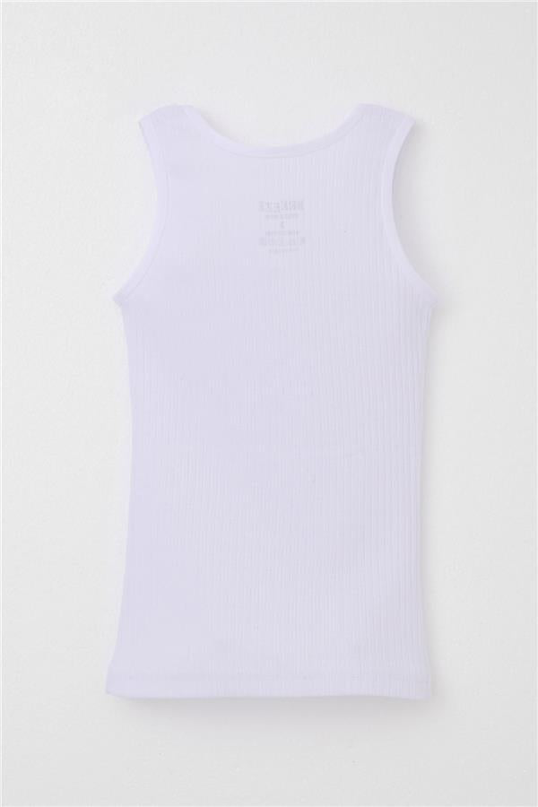 Boys' Tank Top, Wide Straps, Ribbed, White (Ages 3-11)