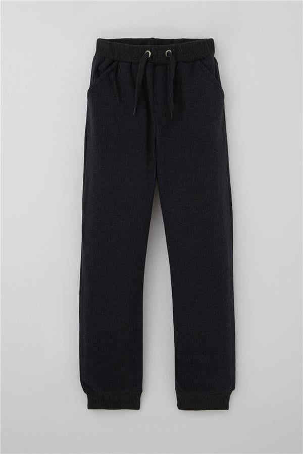 Boys' Sweatpants with Drawstring Detail and Pockets, Dark Grey Melange (Ages 7-11)