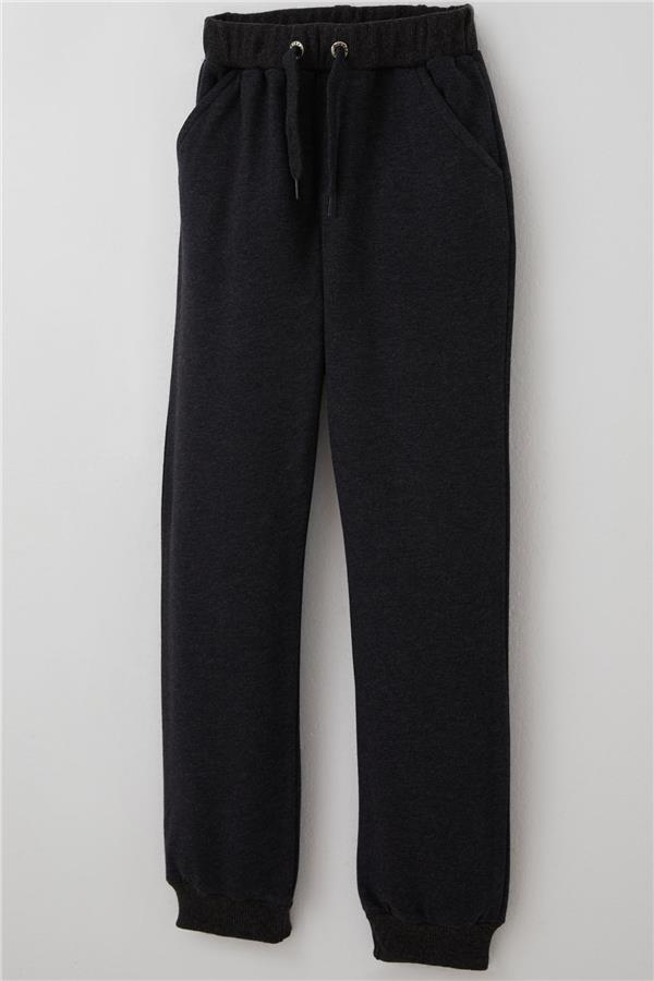 Boys' Sweatpants with Drawstring Detail and Pockets, Dark Grey Melange (Ages 7-11)