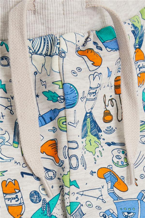 Boys' Sweatpants Science Theme Beige Melange (1.5 Years)