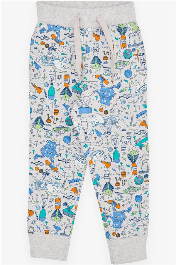 Boys' Sweatpants Science Theme Beige Melange (1.5 Years)