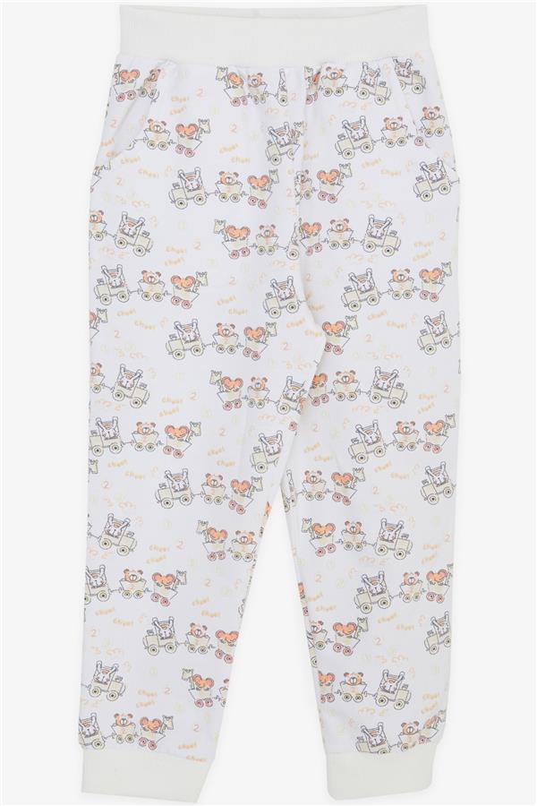 Baby Boy Sweatpants with Cheerful Animal Pattern, White (1-2 Years)