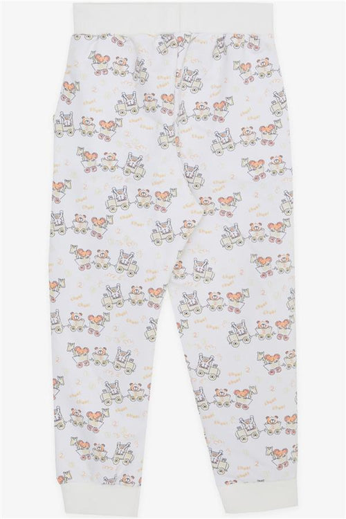 Baby Boy Sweatpants with Cheerful Animal Pattern, White (1-2 Years)