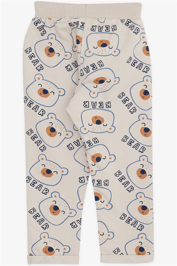 Boys' Sweatpants with Cute Teddy Bear Print, Beige (1-2 Years)