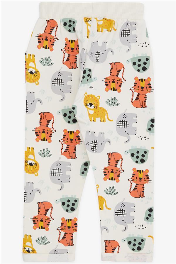 Boys' Sweatpants with Cute Animal Pattern, Cream (1-1.5 Years)