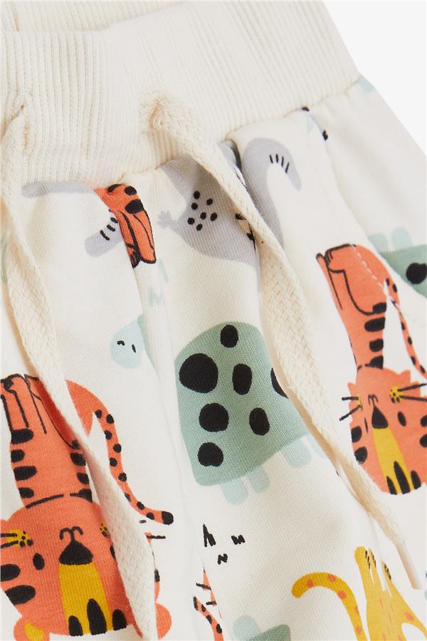 Boys' Sweatpants with Cute Animal Pattern, Cream (1-1.5 Years)