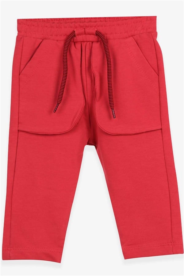 Baby Boy Sweatpants with Patch Pockets, Terracotta (1-1.5 Years)