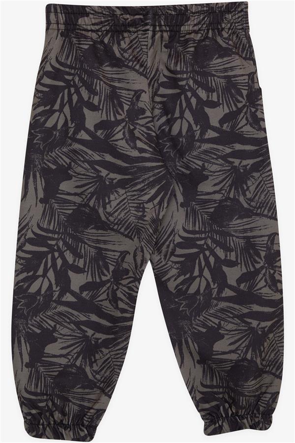 Boys' Sweatpants with Leaf Pattern, Khaki Green (1-1.5 Years)