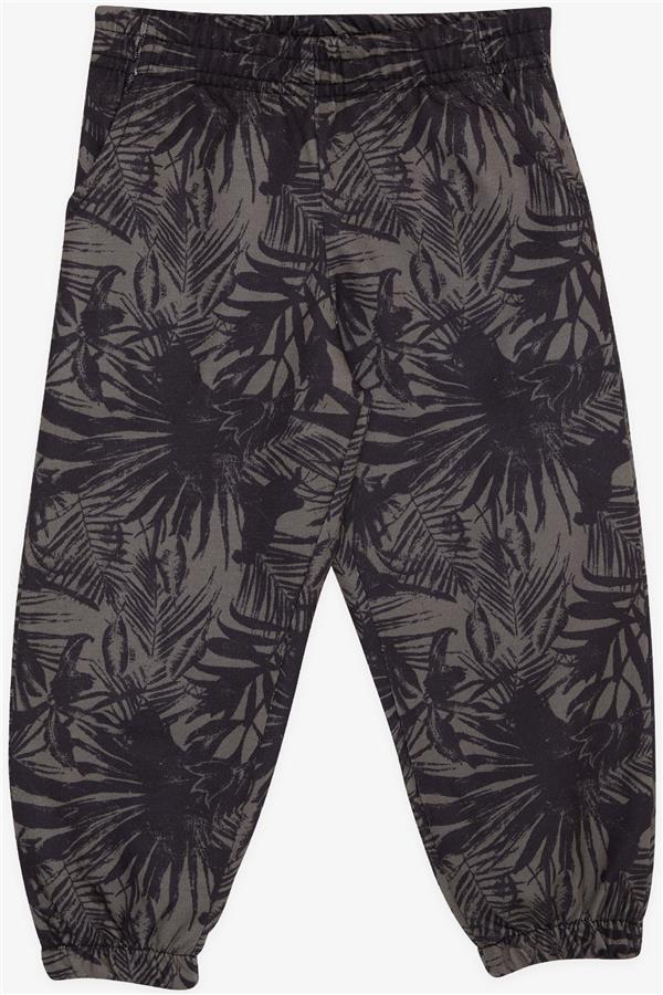 Boys' Sweatpants with Leaf Pattern, Khaki Green (1-1.5 Years)