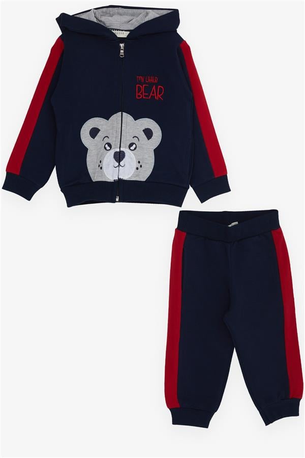 Baby Boy Tracksuit Set with Bear Print, Navy Blue (1-1.5 Years)