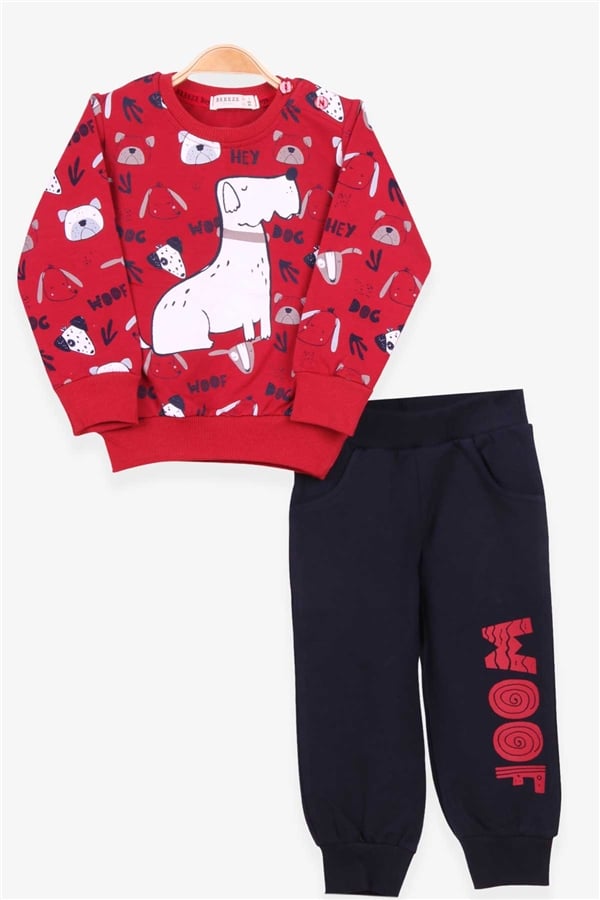 Baby Boy Tracksuit Set, Printed Pattern, Burgundy (1-1.5 Years)