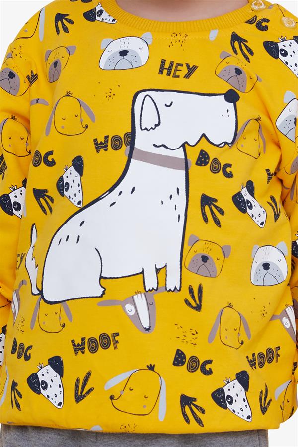 Baby Boy Tracksuit Set, Printed Pattern, Yellow (1-1.5 Years)