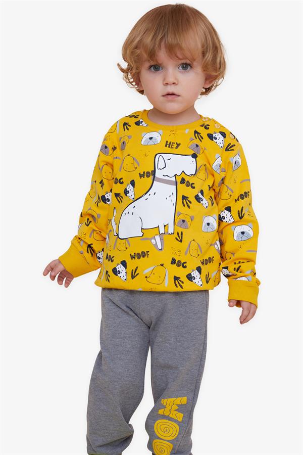 Baby Boy Tracksuit Set, Printed Pattern, Yellow (1-1.5 Years)