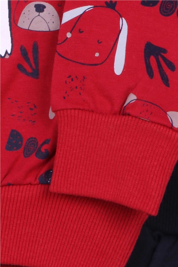 Baby Boy Tracksuit Set, Printed Pattern, Burgundy (1-1.5 Years)