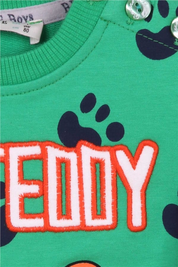 Boys' Tracksuit Set with Bear Print, Green (1-1.5 Years)
