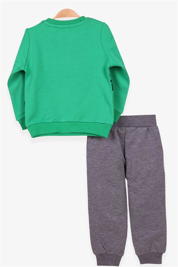 Boys' Tracksuit Set with Bear Print, Green (1-1.5 Years)